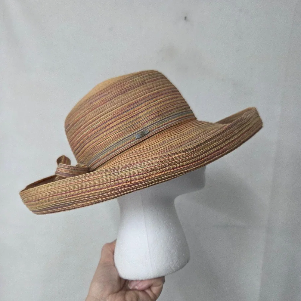 Scala Collezione Sun Hat Womens‎ One Size Multicolor Striped Wide Brim Bow Beach